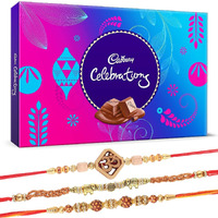 Astonished Retail Cadbury Celebration Pack with Set of 3 Rakhi | Cadbury Chocolate Hamper with Rakhi Gift | Rakhi Chocolate for Brother | 020