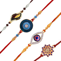 Mahi Combo of Floral and Evil Eye Rakhi with Meena Work and Crystals for Bhaiya/Brother (RCO1105415M)