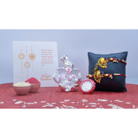 Gold Art India Ganesha & Free Rakhi Gift for Brother Rakhi Combo Set for Bhaiya and Lumba for Bhabhi with Roli and chawal, Silver Plated Coin,Greeting Card, Bhaiya Bhabhi Rakhi