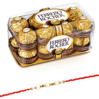 SFU E Com 16 Pieces Ferrero Rocher with Rakhi | Rakhi with Ferrero Rocher Chocolates | Rakhi Chocolate for Brother | Roli, Chawal, Chandan, Misri | 137