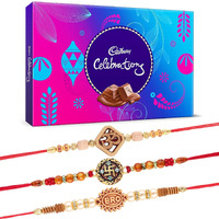 Astonished Retail Cadbury Celebration Pack with Set of 3 Rakhi | Cadbury Chocolate Hamper with Rakhi Gift | Rakhi Chocolate for Brother | 026