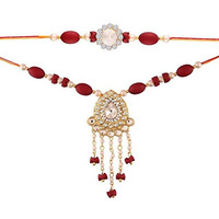 I Jewels Men Gold Plated Pearl And Kundan Rakhi Set For Bhaiya Bhabhi (R617Co)