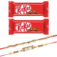 SFU E Com Nestle 2 Kitkat with Set of 2 Rakhi | Rakhi Chocolate Gift Hamper | Rakhi with Chocolates| Roli, Chawal, Chandan, Misri | 26