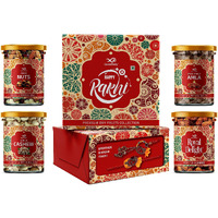 GreenFinity Rakhi for Brother Combo with Dry Fruits Premium Rakhi Gift Hamper with California Almonds, Mixed Nuts, Cashew Nuts, Amla Candy - (100g * 4) 400g, Best Gift For Rakhi to Your Brother & Bhabhi.