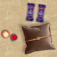 Astonished Retail Premium Designer Swastik Rakhi with 2 Pieces Dairy Milk Chocolates | Rakhi Chocolate Gift for Brother | Roli, Chawal, Chandan, Misri | 1