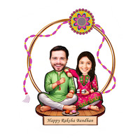 Adesh Anusaar Personalized Caricature Gift for Brother Sister on Raksha Bandhan Rakhi Best Brother gift for sister (Design 006, WITH WOODEN BASE)