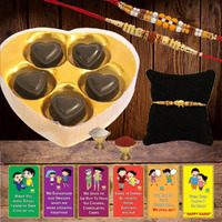 BOGATCHI Rakhi Chocolates for Brother, Heart Chocolate Box, 5 pcs + 3 Rakhi + Roli Chawal + Free Rakhi Card