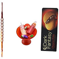 NUTRI MIRACLE Rakhi Hampers & Gourmet Gifts with Pearl Dora Rakhi, 1 Dark Fantasy and Decorative Tilak Kit