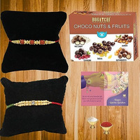 BOGATCHI Rakhi Sweet Chocolate Gift Pack for Brother, Chocolate Coated Assorted Dry Fruits and Nuts, 100g + Free Rakhi Greeting Card + Free Rakhi + Roli Chawal