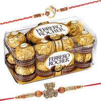 Astonished Retail SFU E Com 16 Pieces Ferrero Rocher with Set of 2 Rakhi | Ferrero Rocher Chocolate for Brother with Rakhi | 16 Pieces Ferrero Rocher Rakhi Hamper | 22