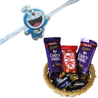 SFU E Com Doremon Rakhi with Chocolates | Kids Rakhi Chocolate Gift for Brother | Kids Premium Rakhi Chocolate Hamper | Roli, Chawal, Chandan, Misri | 164