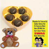 BOGATCHI Rakhi Combo Gift, Rakhi Gift Hamper, Rakhi Gift for Sister, Rakhi Chocolates for Sis, 5pcs + Free Rakhi Greeting Card + Free Teddy Bear