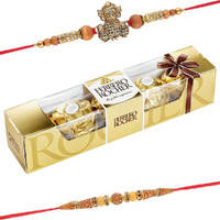 Astonished Retail SFU E Com 4 Pieces Ferrero Rocher with Set of 2 Rakhi | Ferrero Rocher Chocolate for Brother with Rakhi | 4 Pieces Ferrero Rocher Rakhi Hamper | 10