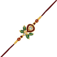 Mahi Gold Plated Leafy Designer Rakhi with Crystal Stones and Meena Work for Beloved Brother (Bracelet) RA1100583G