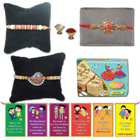 BOGATCHI Rakhi Sweets for Brother Free with Set of 3 Designed OM & Ganesha Rakhi for Brother + Free Roli Chawal and Rakhi Cards