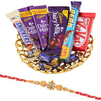 SFU E Com Premium Tortoise Rakhi with Chocolates Gift for Brother Basket Hamper, Roli, Chawal, Chandan, Misri, Almond, 1091