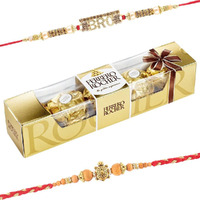 Astonished Retail SFU E Com 4 Pieces Ferrero Rocher with Set of 2 Rakhi | Ferrero Rocher Chocolate for Brother with Rakhi | 4 Pieces Ferrero Rocher Rakhi Hamper | 12