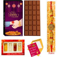 Expelite Rakhi with Chocolate Gift, Rakhi for Brother Bro Sis, Rakhi with Dry fruits, Rakhi With Roli Chawal, Raksha Bandhan Gift (100 Grams Bar) (Rakhi Bar Combo, Rakhi Combo 6)