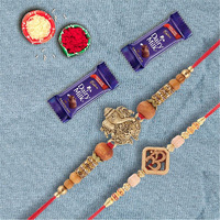 SFU E Com Premium Designer Set of 2 Rakhi with 2 Pieces Cadbury Dairy Milk Chocolate | Rakhi Chocolate Gift for Brother | Roli, Chawal, Chandan, Misri | 5