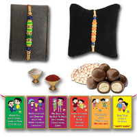 BOGATCHI Chocolate Coated Jumbo Crispy / Butterscotch Nuts - 50g FREE with Combo of 2 Lovely Colourful Pearl Rakhi,Complete Rakhi Set for bothers + FREE Roli Chawal + FREE Rakhi Special Brother Sister Story Cards Set