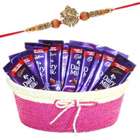 Astonished Retail Delicious Dairy Milk Chocolate Gift Basket | Ganesh Ji Design Rakhi with Chocolate for Brother | Rakhi Chocolate Hamper | Roli, Chawal, Chandan, Misri | 415