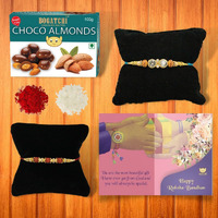 BOGATCHI Combo of Rakhi for Brother and Chocolate Coated Almonds (100g)