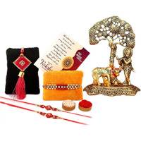 Craftam Rakhi Gifts for Brother Combo Set- 4 Rakhi Set(for Bhaiya, Bhabi and 2 Children) Krishna Idol, Raksha Bandhan Greeting, Roli Rice Pack