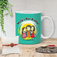 The Purple Tree Rakhi for Brother with Mug and Card Hamper, Rakhi Gift Hamper (1 Rakhi, Mug, Roli Chawal, Greeting Card), Rakhi Gift for Brother, Rakhi for Bhai, Rakhi Mug Gift MR1