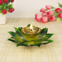 CORALTREE metal Akhand Diya 6 pooja diya, Deepak Lotus Oil lamp Colorful Kamal Design for Diwali ganesh any home pooja (Green)