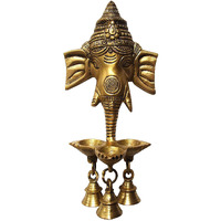 eSplanade Brass Ganesha Ganesh Wall Hanging Diya Deepak with Bells Brass Deepam Oil Lamp (9.5 Inch)