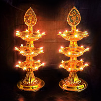 STARVIN Premium 3 Layer Electric Gold Led Bulb Lights Diya|Deep|Deepak For Pooja|Puja|Mandir Diwali Festival Decoration||Pack of 2|| Make In India, L-26, b22