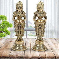 ARTVARKO Brass Metal Deep Laxmi Pair Meenakshi Devi Figurine Pair Holding Oil Diya for Pooja Mandir Temple Home Decor Diwali Deepam Dipak (Height 9 Inch, Gold, Standard Size)