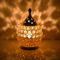 Collectible India Brass Akhand Diya for Puja Decorative Crystal Oil Lamp Tea Light Holder Lantern Oval Shape Diwali Lights for Decoration (Medium)