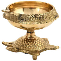 Collectible India Brass Diya Oil Puja Lamp Engraved Design Dia with Turtle Base for Home Temple Pooja Articles Decor Gifts (1Pcs).