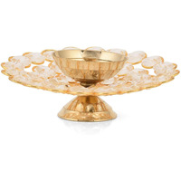 Casa Illuminate Crystal Akhand Diya Decorative Brass Oil Lamp Tea Light Holder Lantern Puja Lamp for Home Office Gift Pooja Articles Dcor, Lotus Shaped 6 inch Diya Lantern (Gold and White)