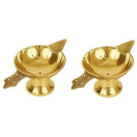 Kanshitas Rasoiware Brass Akhand Jyoti Diya for Puja Small Size Set of 2