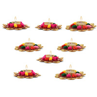 Collectible India Cast Iron Flower Diya Tealight Candle Holder, Pack of 8