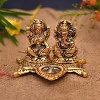 Collectible India Lakshmi Laxmi Ganesh murti Idol Ganesha Diya puja Deepak - Metal Lakshmi Ganesh Statue - Diwali Home Decoration Items - Lakshmi Ganesh for Diwali Showpiece Oil Lamp