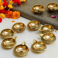 TIED RIBBONS Set of 10 Brass Diya for Puja Room Oil Lamp - Decoration Items for Home Decor Office (2.8 Cm X 6.3 Cm, Brass)