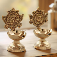 Sacch Brass Shanku Chakra Diya for Puja, 2 Piece, Gold