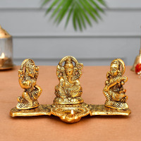 CraftVatika Diwali Gift Items Laxmi Ganesh Saraswati Metal Murti Idol with Diya Showpiece, Diwali Decoration Items for Home Decor, Diwali Gift for Family Friends and Corporate Office,Golden Pooja