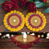 SuNZita Water Sensor Diya Set Water Sensor LED Diyas Decorative Diya Decorative LED Lights E-Diya Set for Home, Diwali, Festivals Decoration I Battery Operated (Set of 24) (24)