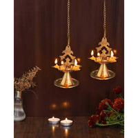 Collectible India Hanging Diya for Diwali Decoration Brass Diyas for Puja Oil Lamp Stand ( Pack of 2)