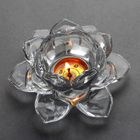 NVRA Premium Glass Lotus Flower Tea Light Candle Holder Set of 2 Pcs | Exquisite Crystal Diya for Diwali | Perfect and Creative Decoration in Dipawali Christmas Eid Wedding Party | Best Gift