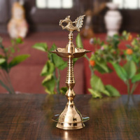 Collectible India Brass Kerala Diya Stand for Puja Kuthuvilakku Diya Oil Lamp Home Pooja Decor (24.5 Inches)