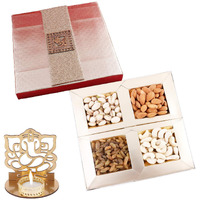 SFU E Com Dry Fruit Gift Pack Hamper for Diwali, Christmas, Holi, New Year for Your Loved Ones, Ganeshjee Designer Diya, 15