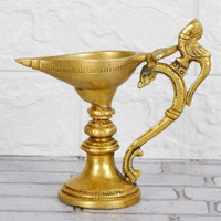 Artvarko Brass Peacock Diya with Stand for Pooja Light for Home Dcor Diwali Arti Table Mandir Diffuser Jyoti Temple 6 Inches