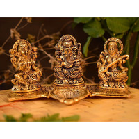 Collectible India Lakshmi Ganesha Saraswati with Diya Diwali Statue Idol - Puja Deepak- Showpiece Oil Lamp Diya Decorations (Set of 1)