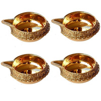 DreamKraft Brass Kuber Diya Traditional Oil Lamp for Puja, Diwali & Home Decor (Set of 4)