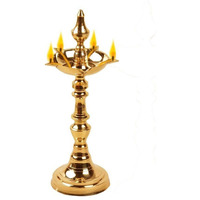 Denique Traditional Kerala Brass Oil/Ghee Diya, Deepak, Lamp DesignLong Diyas for Home, Pooja Room, Pancharti Panchmukhi Pital Diya for Puja, Decoration, Aarti, Diwali (PACK of 1)